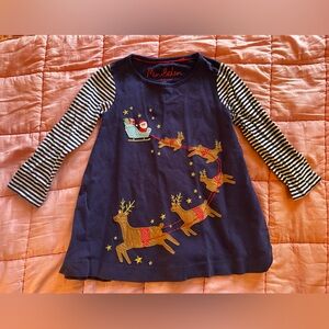 Mini Boden Navy Dress with Reindeer and Santa Christmas Design